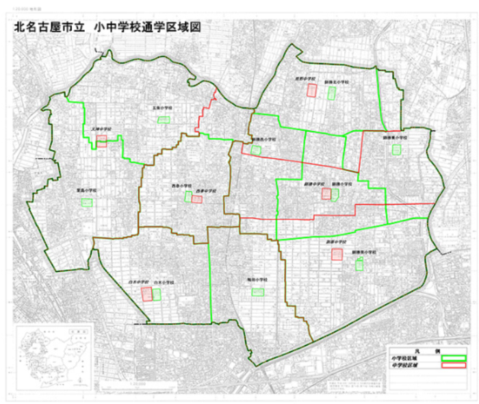 キャプチャ画像：小中学校通学区域図