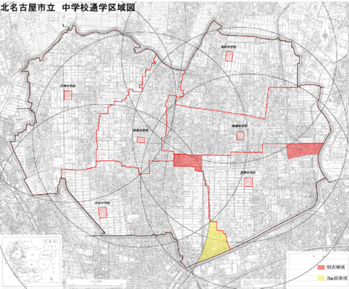 キャプチャ画像：中学校通学区域図