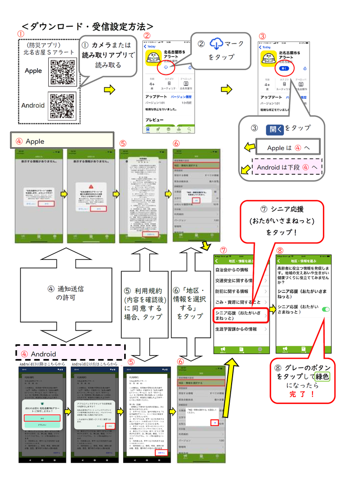 ダウンロードから受信設定方法までの手順を説明したチラシ