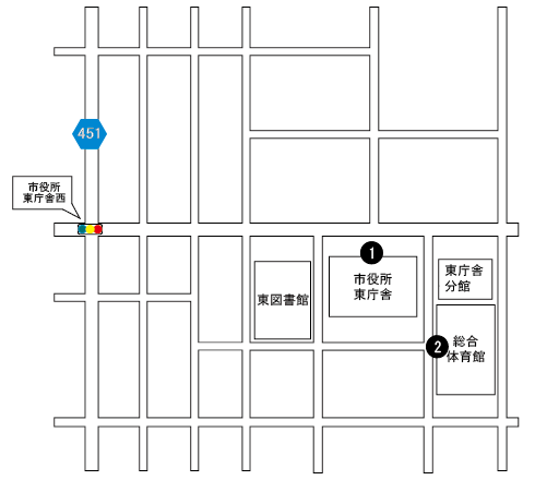 マップ：東庁舎周辺エリア