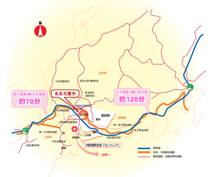 地図：空港から本市へのアクセス