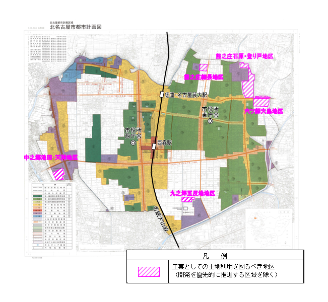 地図：北名古屋市都市計画図　登録可能物件（イ）