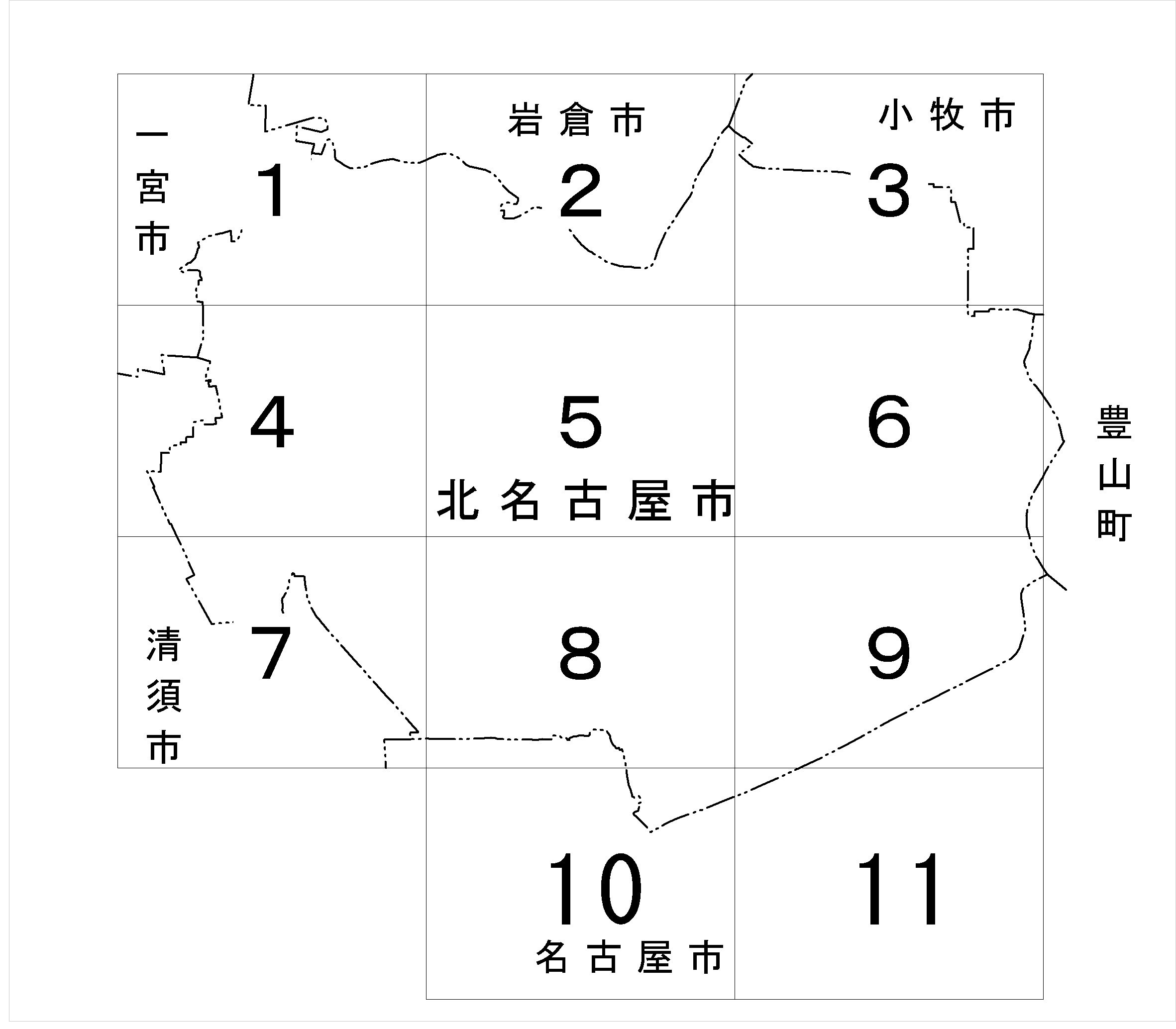 地図：北名古屋市都市計画街路図郭割図