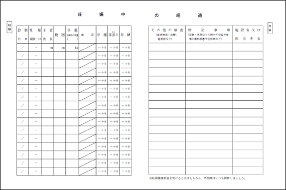 画像：妊娠中の経過ページ見本