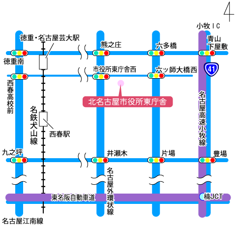 東庁舎までのアクセスマップ地図